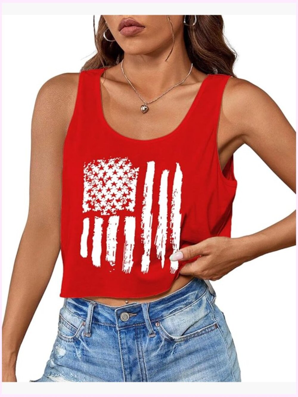 Patriotic Flag Crop Tank Top Women Sleeveless Cotton Blend